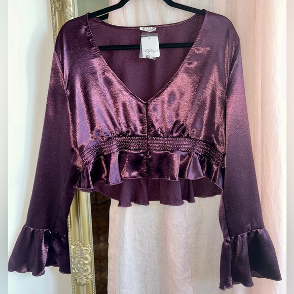 Free People Chasing Love Ruffle Satin Pajamas - Picture 6 of 11